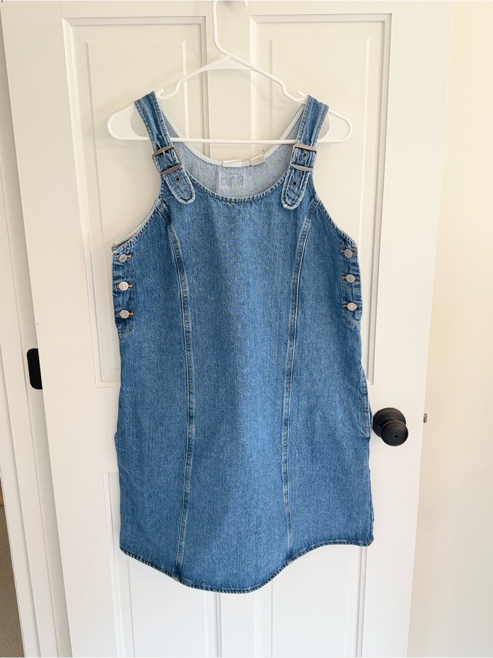 Levi’s Denim Overall Jumper Dress Blue Adjustable Straps Pockets Size L